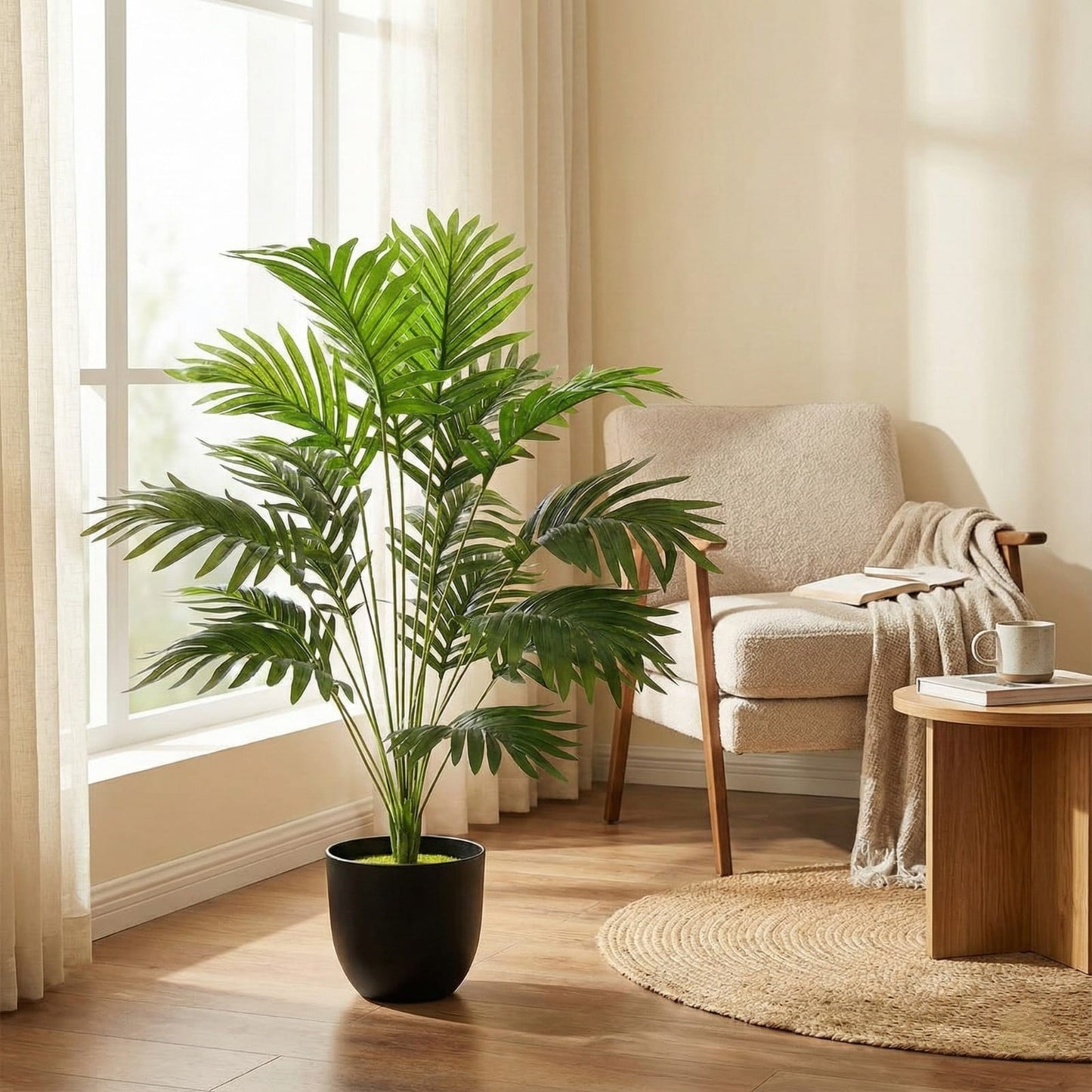 Dekorly Plastic Artificial Palm Plants Leaves Faux Turtle Leaf Fake Monstera Tropical Large Palm Tree Leaves Outdoor Leaf Decorations | 26Inch Plants(Areca Plant)