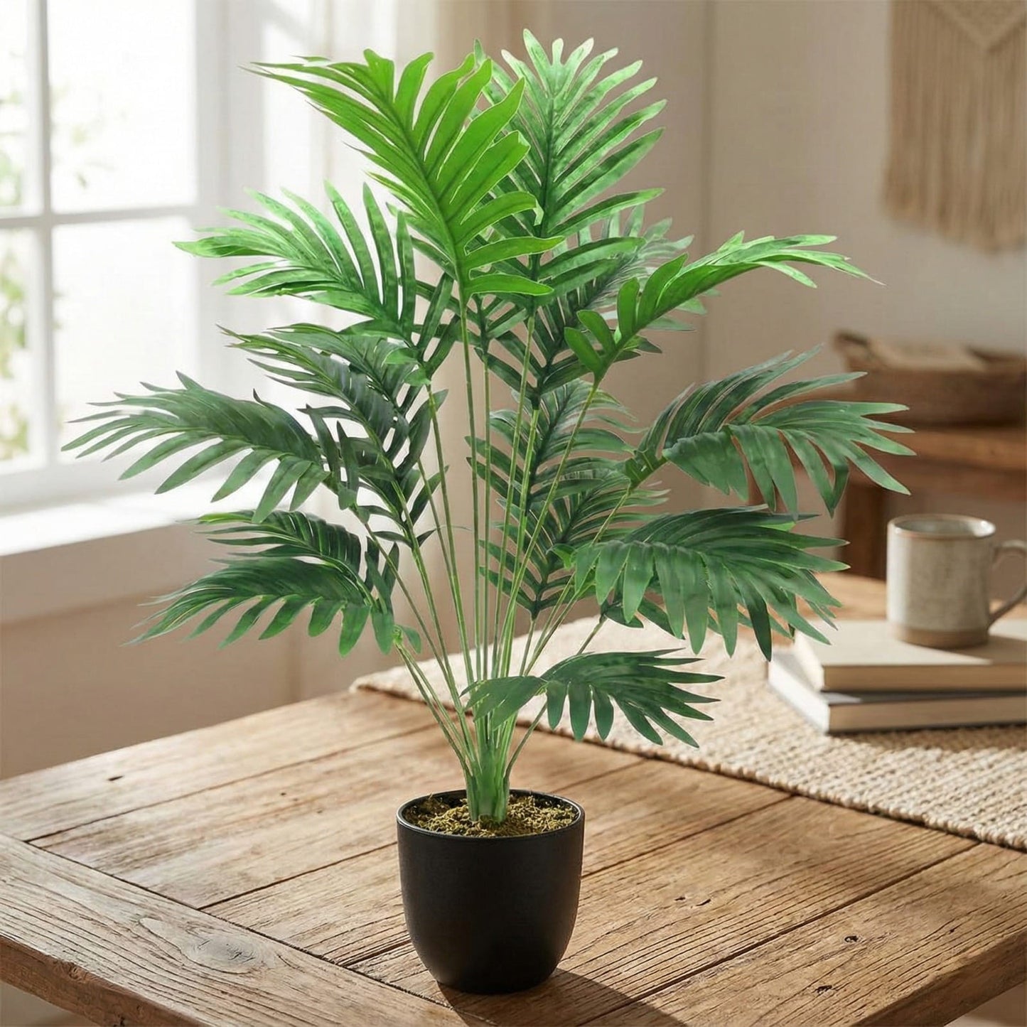 Dekorly Plastic Artificial Palm Plants Leaves Faux Turtle Leaf Fake Monstera Tropical Large Palm Tree Leaves Outdoor Leaf Decorations | 26Inch Plants(Areca Plant)