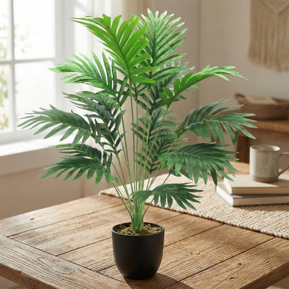 Dekorly Plastic Artificial Palm Plants Leaves Faux Turtle Leaf Fake Monstera Tropical Large Palm Tree Leaves Outdoor Leaf Decorations | 26Inch Plants(Areca Plant)