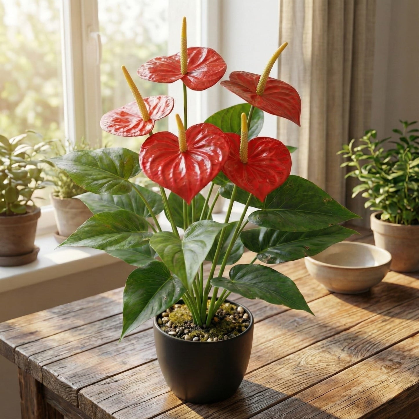 Dekorly Fake Plants Artificial Floor Plants Large Tropical Palm Tree Tall Monstera in Pot for Indoor Outdoor Home. (Anthurium Plant)