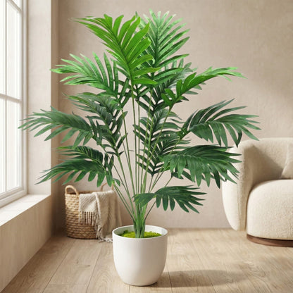 Dekorly Plastic Artificial Palm Plants Leaves Faux Turtle Leaf Fake Monstera Tropical Large Palm Tree Leaves Outdoor Leaf Decorations | 26Inch Plants(Areca Plant)