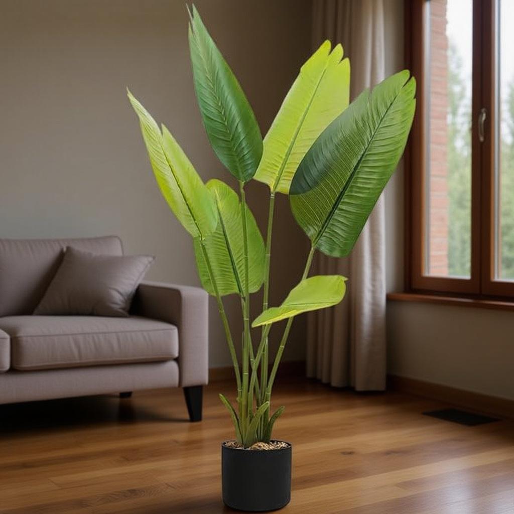 Dekorly 1 Pc 3'5 ft Artificial Banana Leaf Plant with Pot for Home Decor| Balcony | Garden| Bedroom| Living Room| Wedding Decoration (6 Leaves)