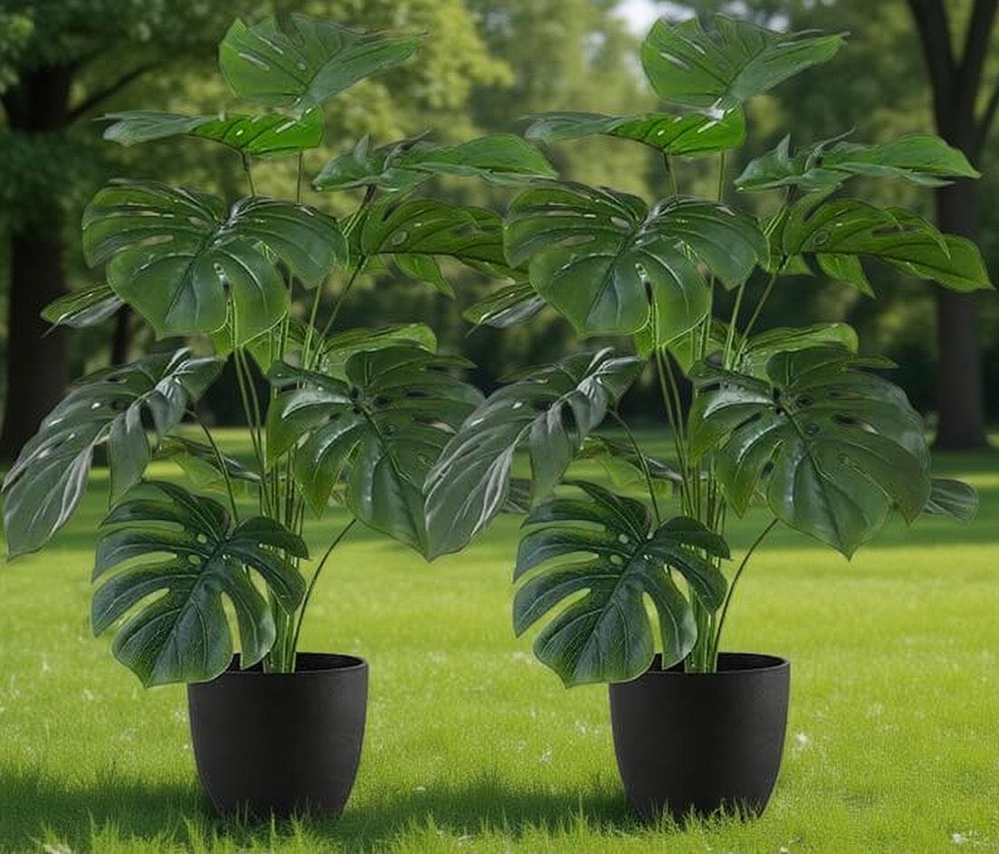 Dekorly Fake Plants Artificial Floor Plants Large Tropical Palm Tree Monstera in Pot Faux Trees for Indoor Outdoor Home (Monstera | Black Pot)
