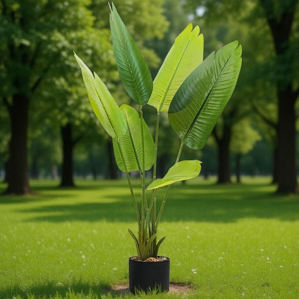 Dekorly 1 Pc 3'5 ft Artificial Banana Leaf Plant with Pot for Home Decor| Balcony | Garden| Bedroom| Living Room| Wedding Decoration (6 Leaves)