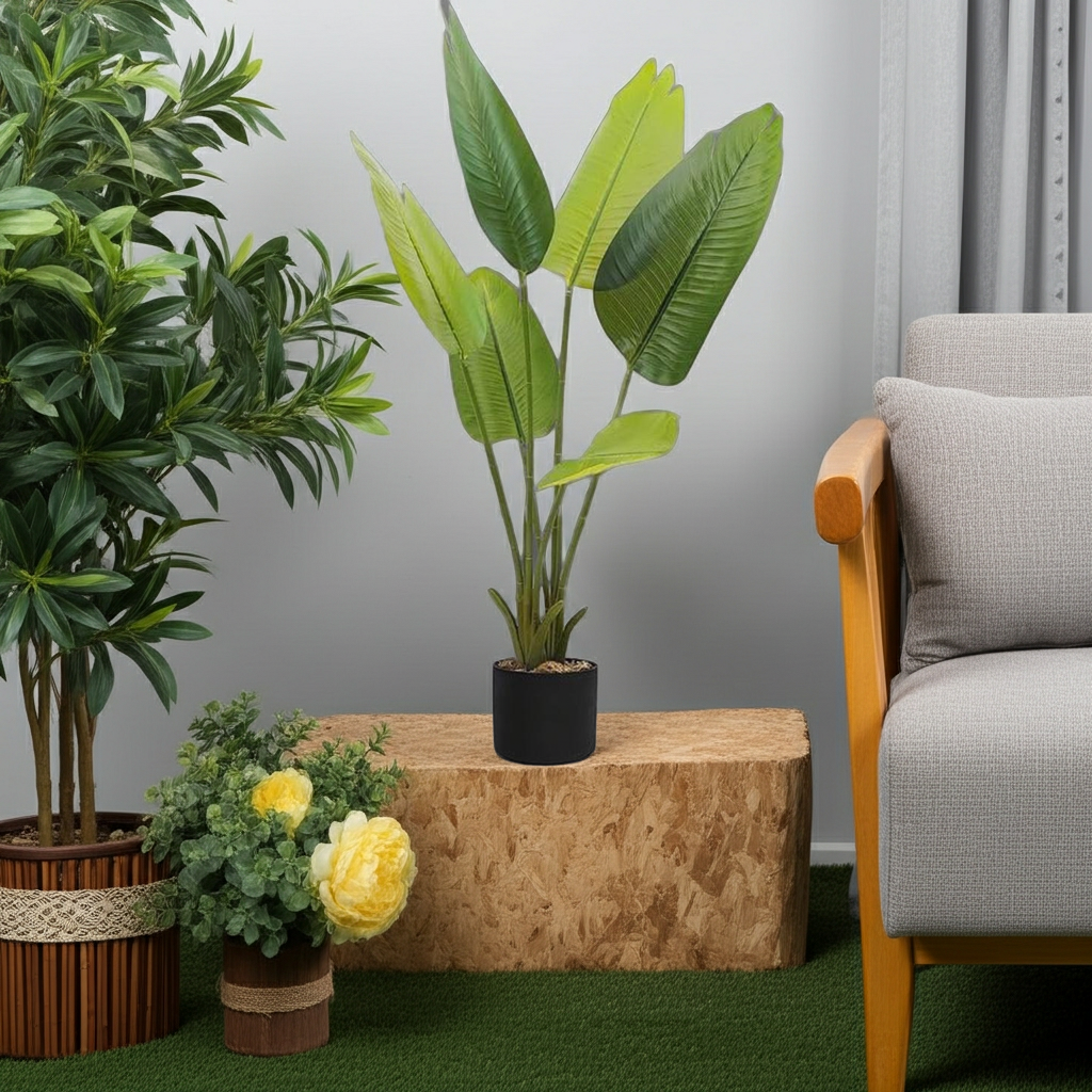 Dekorly 1 Pc 3'5 ft Artificial Banana Leaf Plant with Pot for Home Decor| Balcony | Garden| Bedroom| Living Room| Wedding Decoration (6 Leaves)