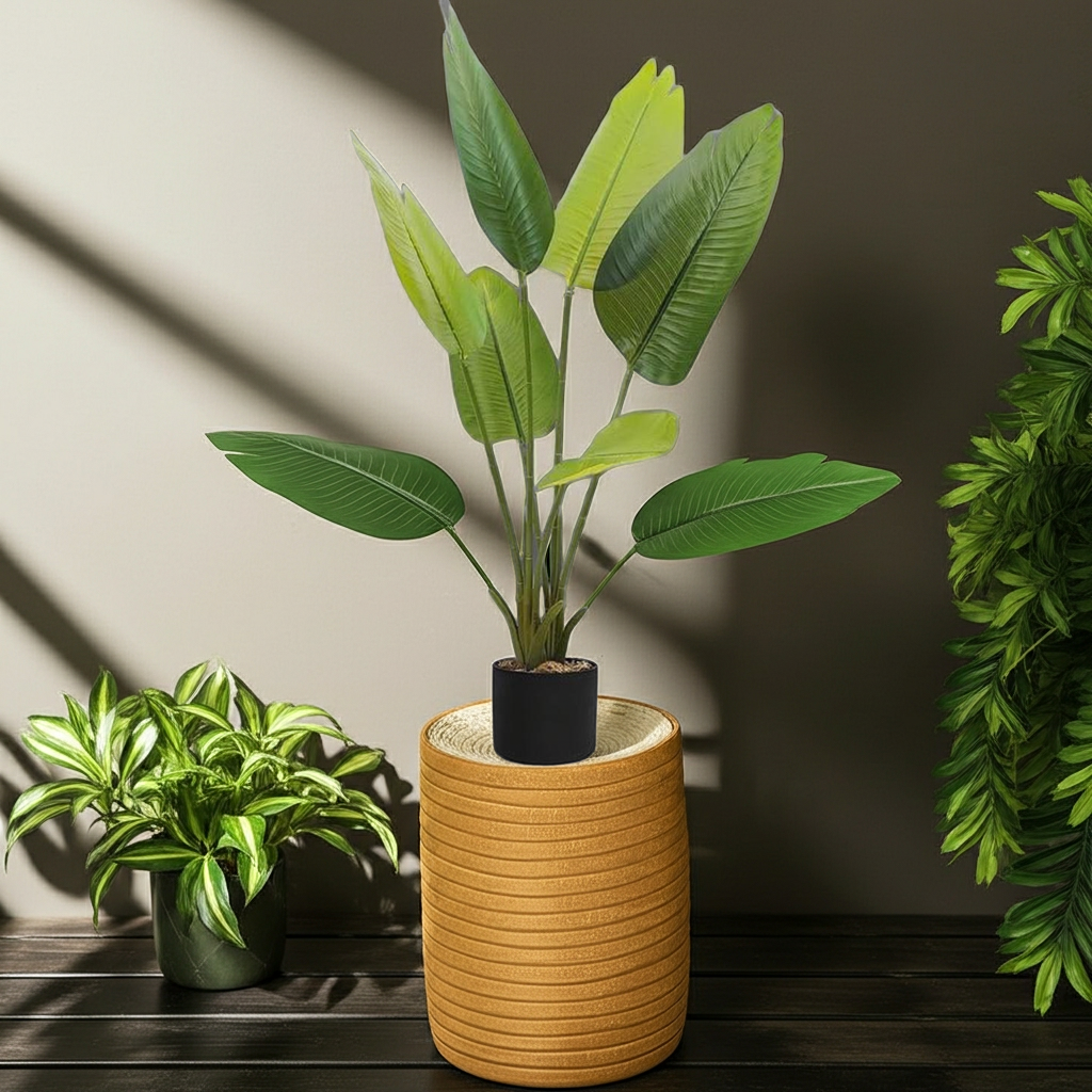 Dekorly 1 Pc 3'5 ft Artificial Banana Leaf Plant with Pot for Home Decor| Balcony | Garden| Bedroom| Living Room| Wedding Decoration (6 Leaves)