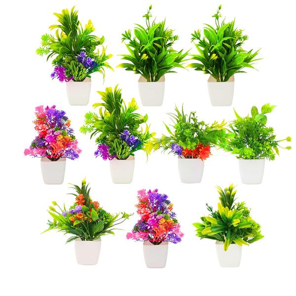 Dekorly Multicolour Mini Artificial Plants Potted Fake Bonsai Ball Plant Pack Of 10