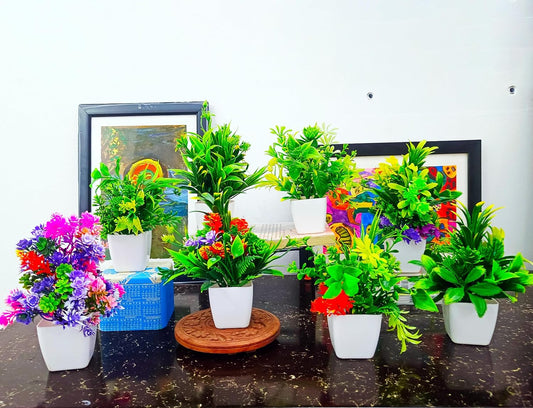 Dekorly Multicolour Mini Artificial Plants Potted Fake Bonsai Ball Plant